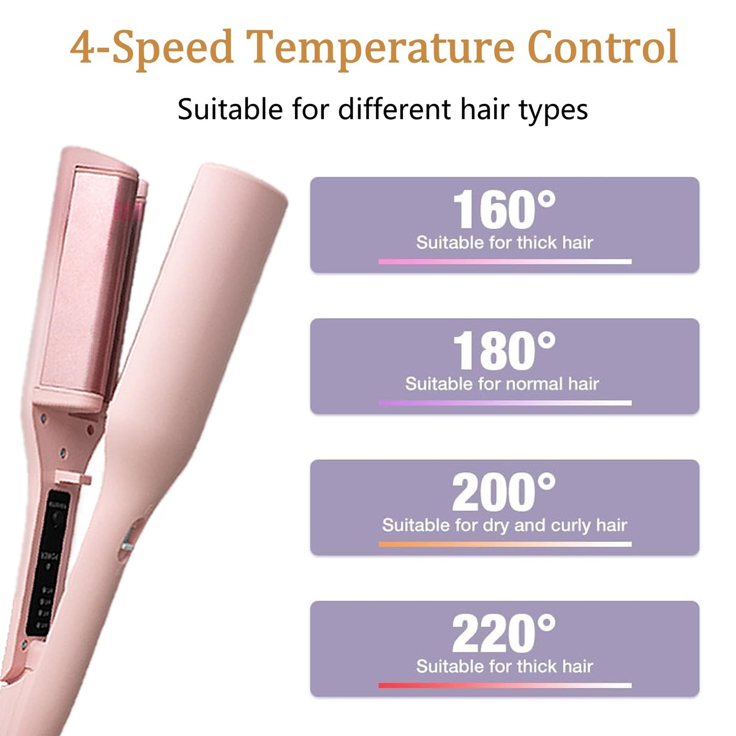 32mm (1.25") Wave Curling Iron, Hair Curling Iron with Anti-Scald Hair Crimper, Fast Heating Curling Wand for Women, 4 Temp Settings, Crimper Hair Iron for Wide Deep Waves (Pink)