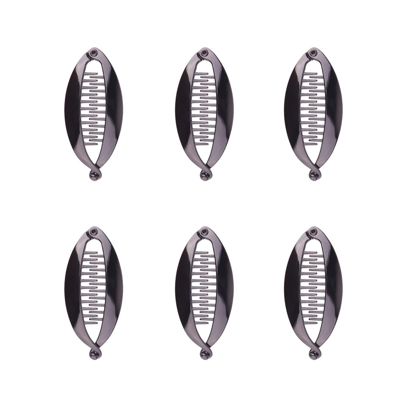 Numblartd 6Pcs Black Plastic Fish Shape Banana Hair Clip Hair Comb - French Fashion Ponytail Shark Clip Hair Clincher Hairgrip DIY Hair Accessories for Women (Length 3.74inch)