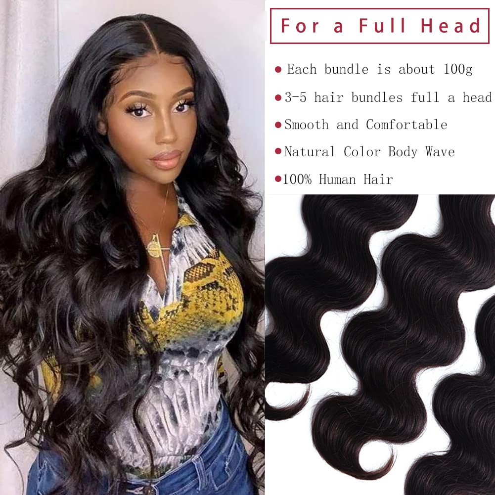 Body Wave Bundles Brazilian Human Hair Bundles for Women 100% Virgin Hair Natural Color Body Wave Bundles Hair Extensions 14 16 18 Inch