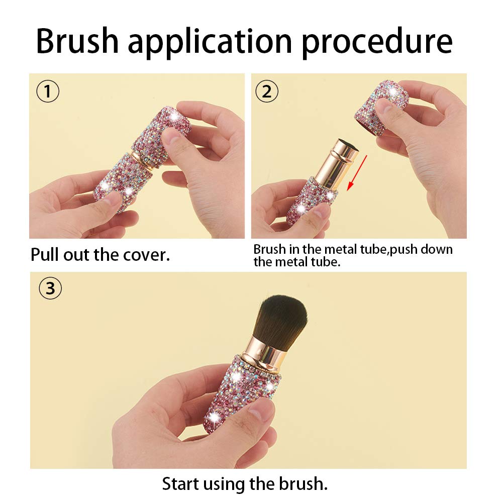 XhuangTech Bling Make Up Brush Crystal Makeup Travel Brushes Blusher Rhinestone Cover Foundation Highlight Blush Cosmetic Tools (Pink)