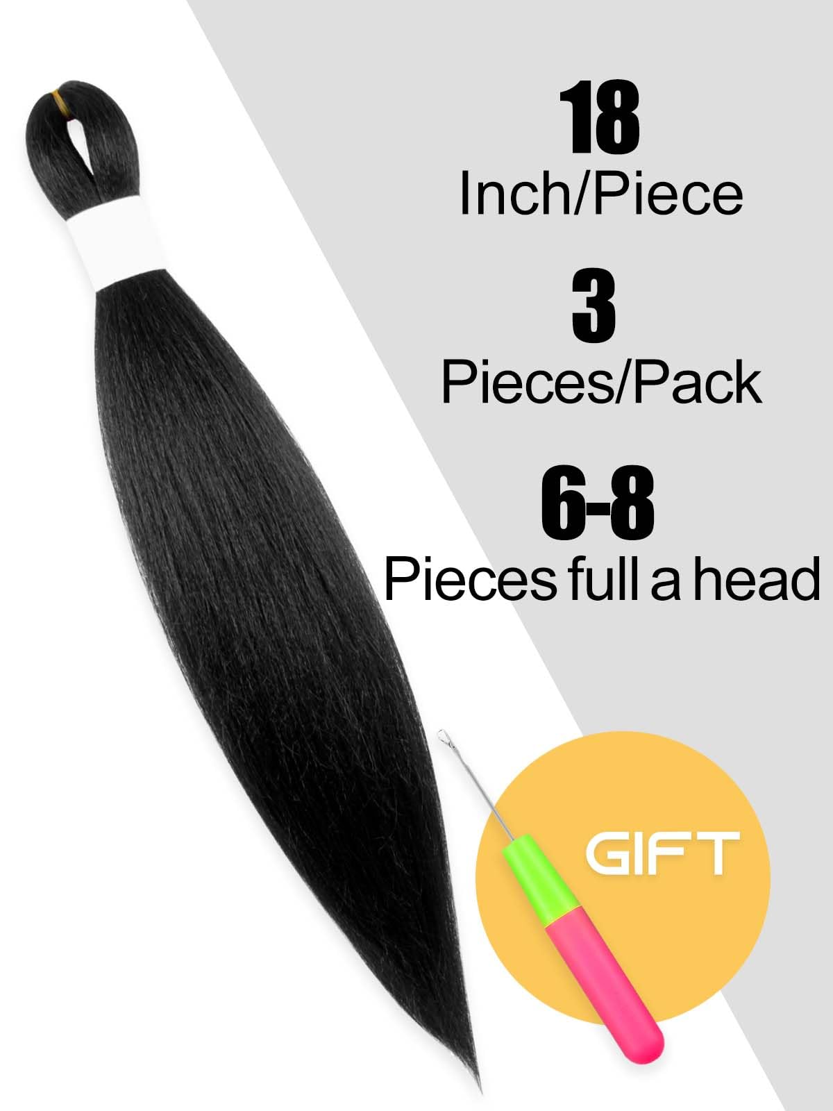 KAVSORAPI Braiding Hair 18 Inch Pre Stretched Hair Color 1 Long Straight Crochet Braids Yaki Texture Synthetic Fiber 3 Packs (1#/Jet Black)