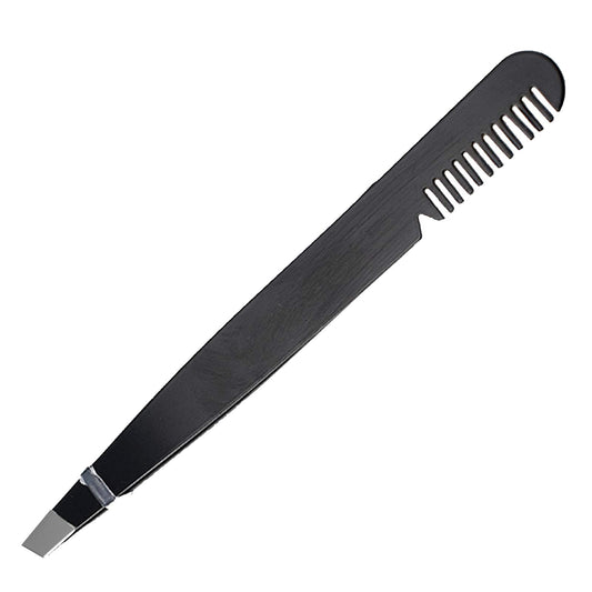 Amaok Eyebrow Tweezer with Comb - Tweezer Slant Tip, Professional Stainless Steel Slant Tip Tweezer - The Best Black Precision Eyebrow Tweezers