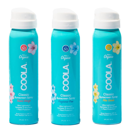 COOLA Organic Sunscreen SPF 50 & 30 Sunblock Spray Kit, Dermatologist Tested Skin Care for Daily Protection, Vegan and Gluten Free,Travel Size, 2 Fl Oz, 3 Pack