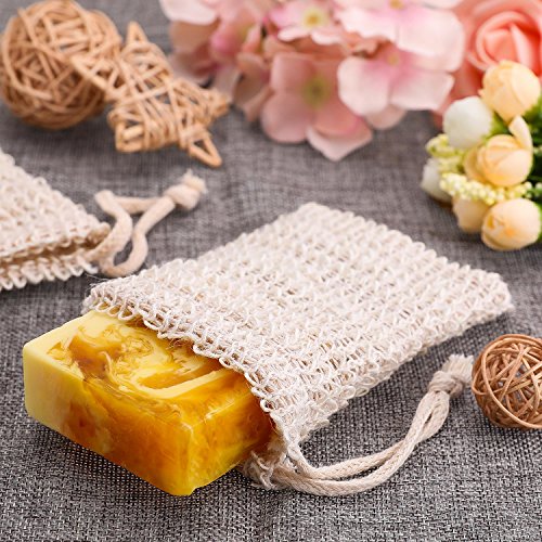 15 Pieces Soap Saver Bag Soap Pouch Sisal Mesh Soap Bag Drawstring (Natural)