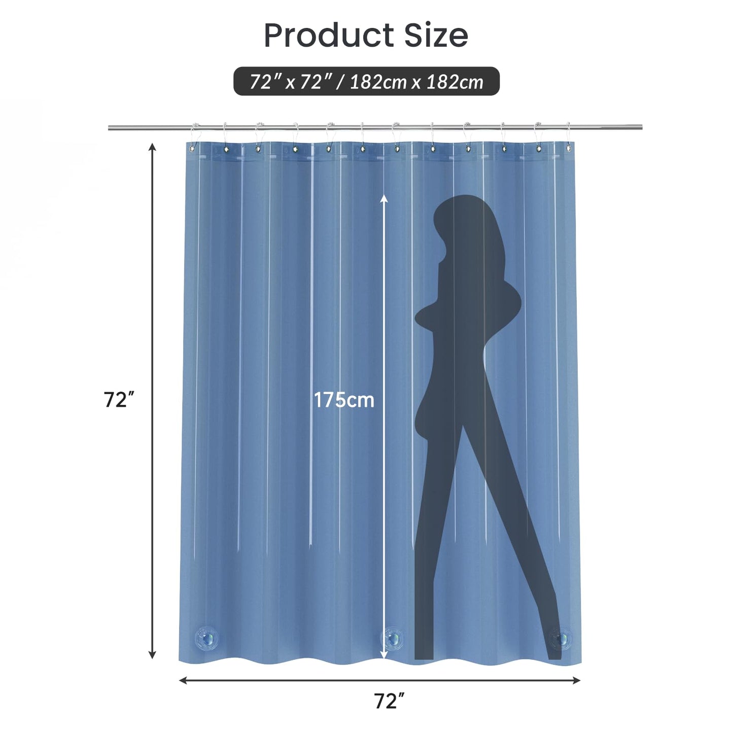 AmazerBath Premium EVA Shower Curtain Clear Blue, Luxury Shower Curtain Blue Jelly-Like Soft, Waterproof Bathroom Shower Curtain with 3 Weighted Stones and 12 Grommets, Recyclable Packaging