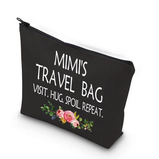 WCGXKO Mimi Gift Mimi Mother's Day Gift Grandma Birthday Gift Travel Gift Cosmetics Bag (MIMI'S TRAVEL black)