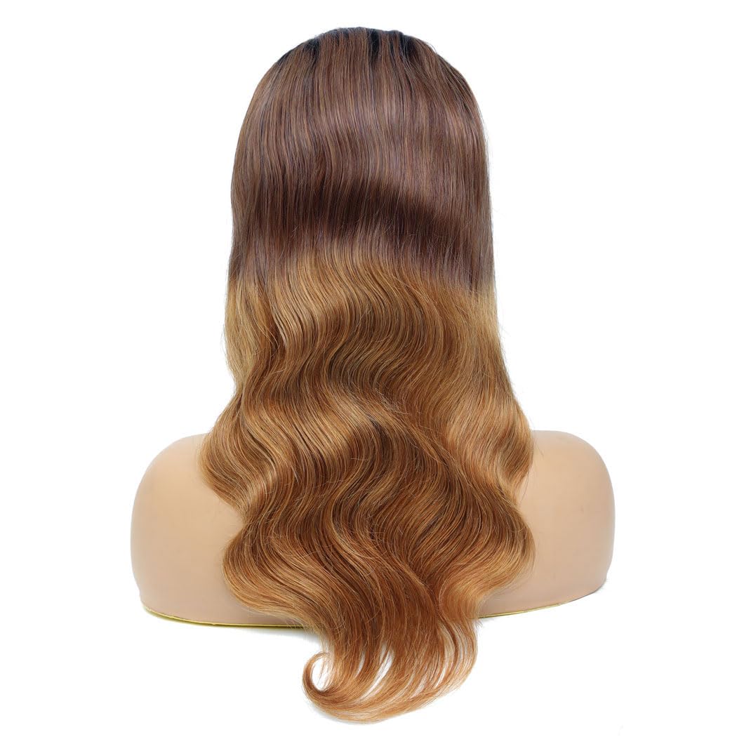 TQPQHQT 13x6 Ombre Body Wave Lace Front Wigs Human Hair Pre Plucked With Baby Hair T1B/4/27 HD Transparent Frontal Wigs Human Hair Body Wave Glueless Wigs Human Hair Lace Front Wigs for Women 18inch