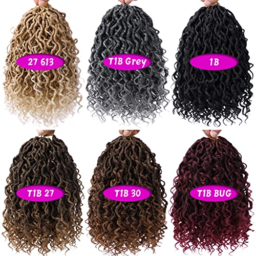 Goddess Locs Crochet Hair 10 Inch, 7 Packs Faux Locs Crochet Hair for Black Women, Boho Locs Crochet Braids Pre Looped River Locs Crochet Hair with Curly Ends (10 Inch 7 Packs, 1B/30/27)