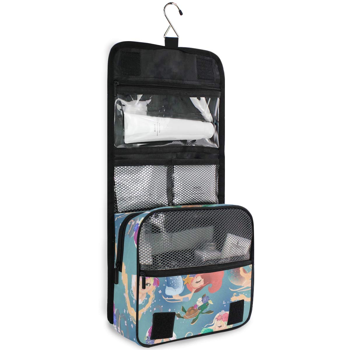 Hanging Travel Toiletry Bag Kit Makeup Case Cosmetics Organizer for Men Women (Mermaid Girls Princess)