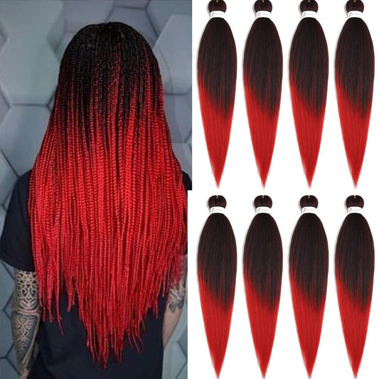 Pre Stretched Braiding Hair Extensions 20 Inch 8 Packs Professional Synthetic Braid Hair for women Crochet Braids Soft Yaki Texture Hot Water Setting(20",mixed black & red)