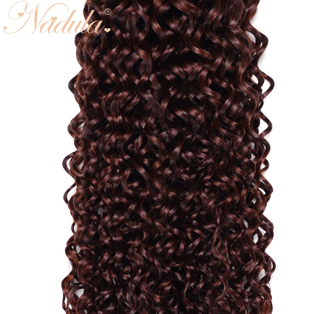 Nadula Red Brown Jerry Curly 1 Bundle Human Hair 10A Grade 100% Unprocessed Brazilian Remy Hair Bundles Reddish Brown Curls Weave Wavy Bundles Human Hair for Deep Skin Tones 16inch