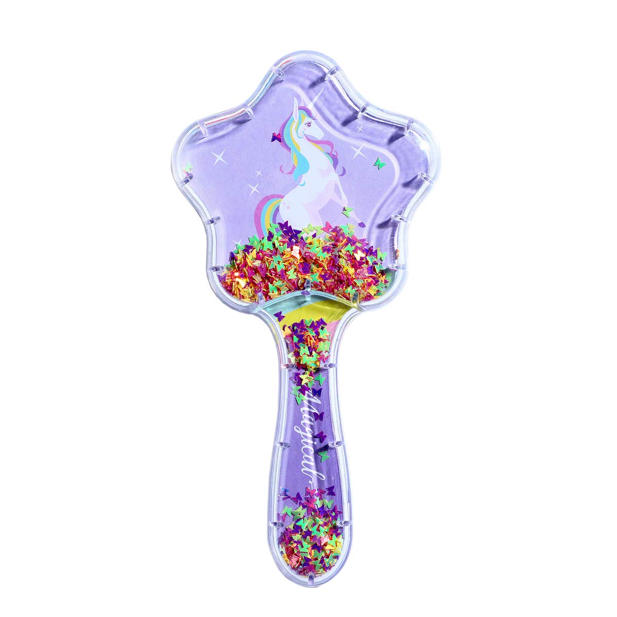 Unicorn Hair Brush, 3D Star Bling Bling Hairbrush for Girls Kids Women, Glitter Massage Comb, Dry Wet Long Short Straight Hair Brush, Toddler Hair Brush - Purple Rainbow