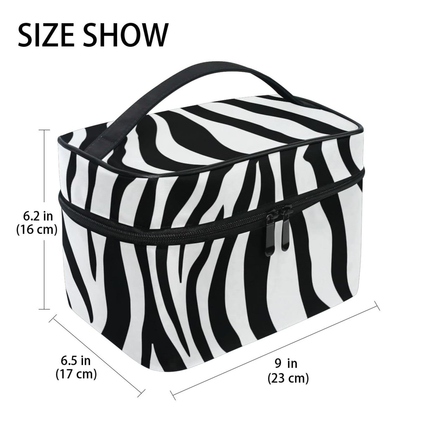 ZOEO Makeup Train Case Zebra Animal Black White Print Light Summer Gold Korean Carrying Portable Zip Travel Cosmetic Brush Bag Organizer Large for Girls Women