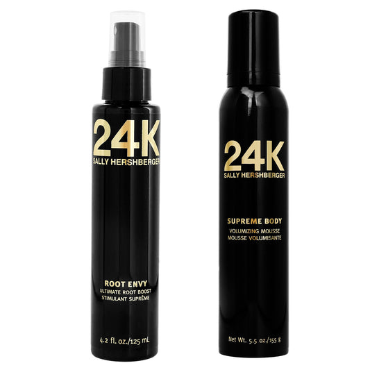 SALLY HERSHBERGER 24K Volume Duo - Root Envy Ultimate Root Boost, Supreme Body Volumizing Mousse - Heat-Protecting Root Spray for Medium to Fine Hair - Weightless Sculpting Foam - 2 pc