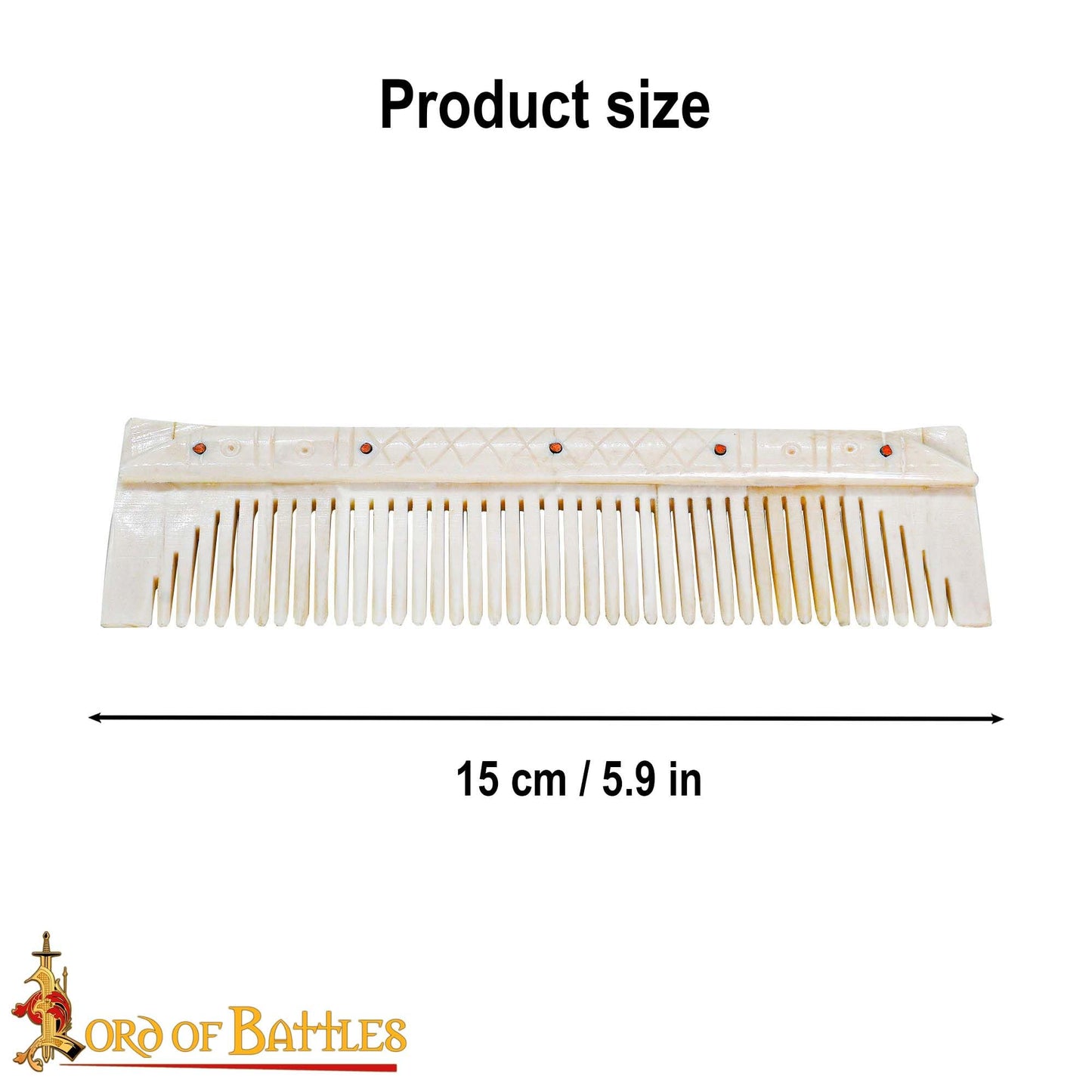 Lord of Battles Genuine Bone Comb Medieval Style Authentic Bone Comb 100% Handmade Durable Fine Tooth Anti-Static Massage Hair Comb Perfect for Him/Her