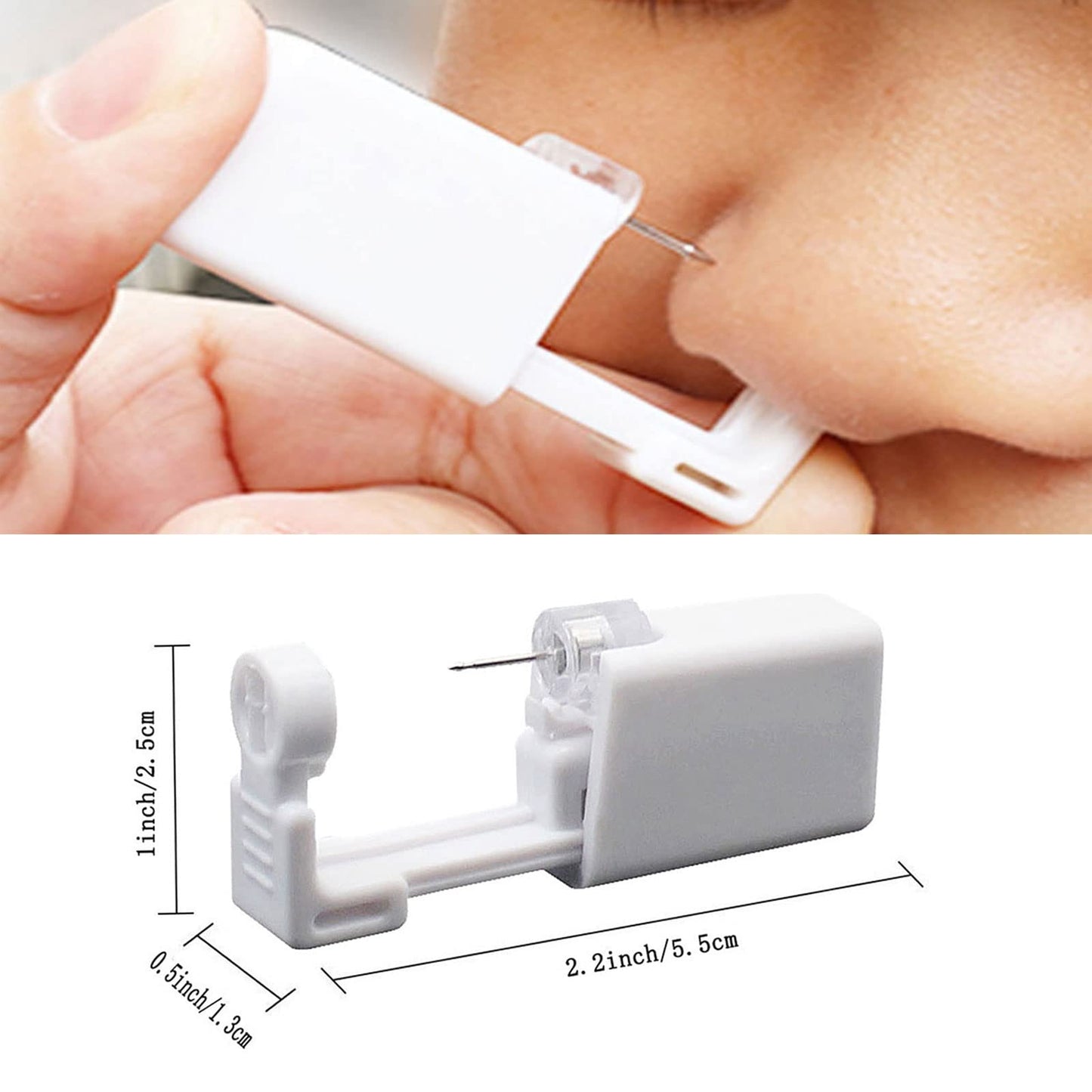 2 Pack Self Nose Piercing Gun Self Nose Piercing Gun Kit Safety Nose Piercing Gun Kit Tool with Nose stud (White)