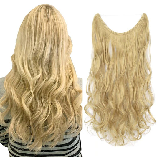 iLUU Hair Extensions Synthetic Hair 18" 80g #25/613 Highlights Light Blonde with Bleach Blonde Piano Color Long Curly Wavy Hairpieces Invisible Hidden String Transparent Wire Hair Extensions