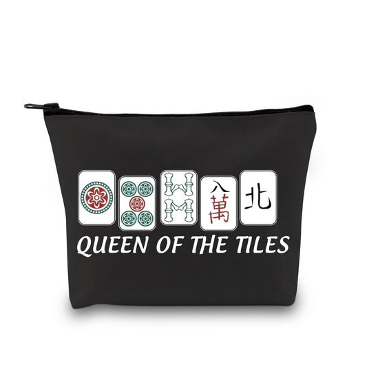 GJTIM Mahjong Cosmetic Bag Queen Of The Tiles Mahjong Board Game Storage Bag for Mahjong Lover (Tiles Queen Black)