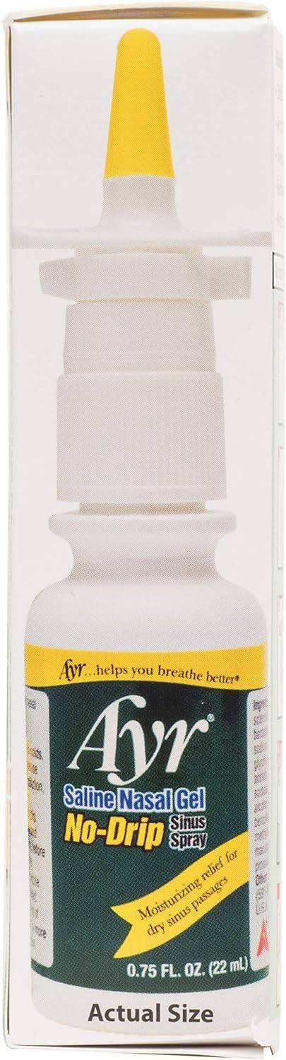 AYR Saline Nasal Gel No-drip Sinus Spray with Soothing Aloe Vera, 0.75 Fl Oz Spray Bottle, (Pack of 2)