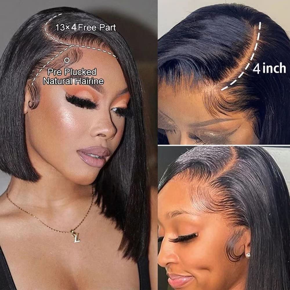 MYouan Glueless Bob Wig Human Hair Really Big 13x4 HD Lace Front Wigs 180% Density Pre Plucked with Baby Hair Natural Black 12 inches