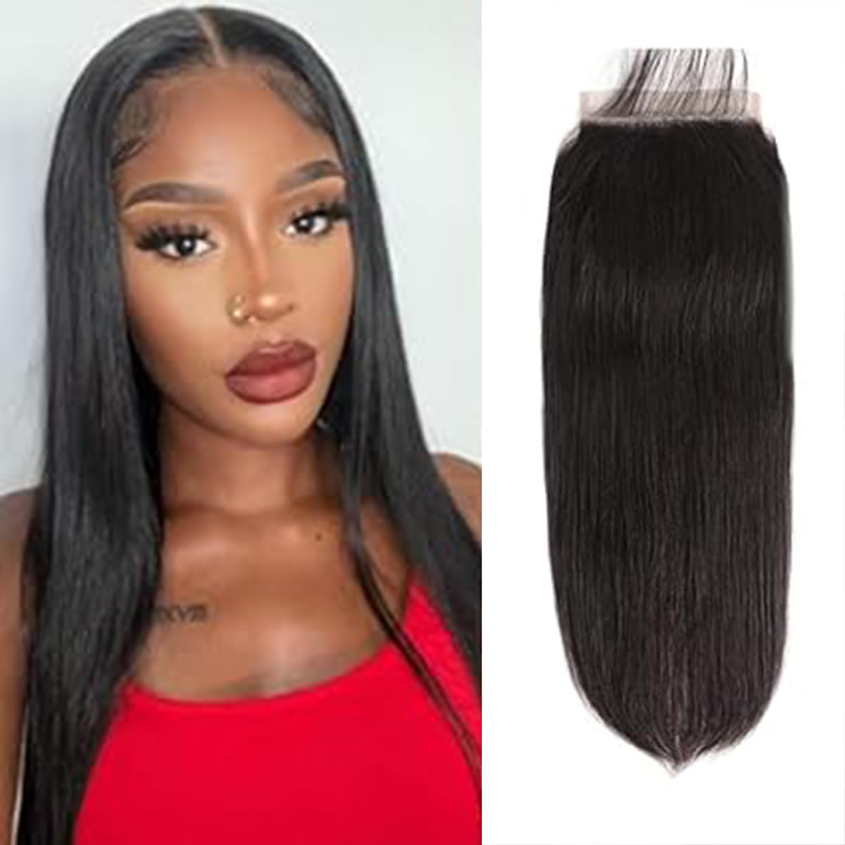 6X6 Closure Huamn Hair Hd Preplucked Straight Closure 6 By 6 Transparent Lace Virgin Brazilian Human Hair 150% Density With Baby Hair 6X6 Lace Closure Only Natural Color 20 Inch