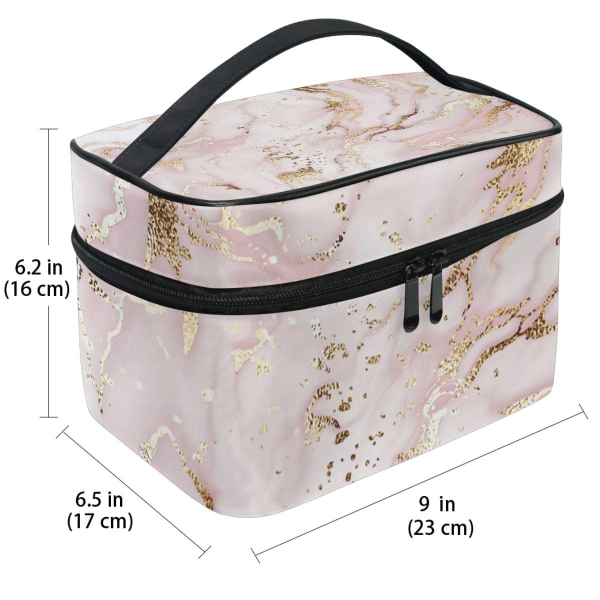 ZOEO Makeup Train Case Pink Marble Gilding Korean Carrying Portable Zip Travel Cosmetic Brush Bag Organizer Large for Girls Women