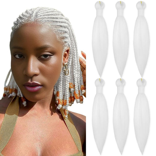 KAVSORAPI White Braiding Hair 10 Inch Pre Stretched Hair Colored Short Straight Crochet Braids Yaki Texture Synthetic Hair 6 Packs (White)