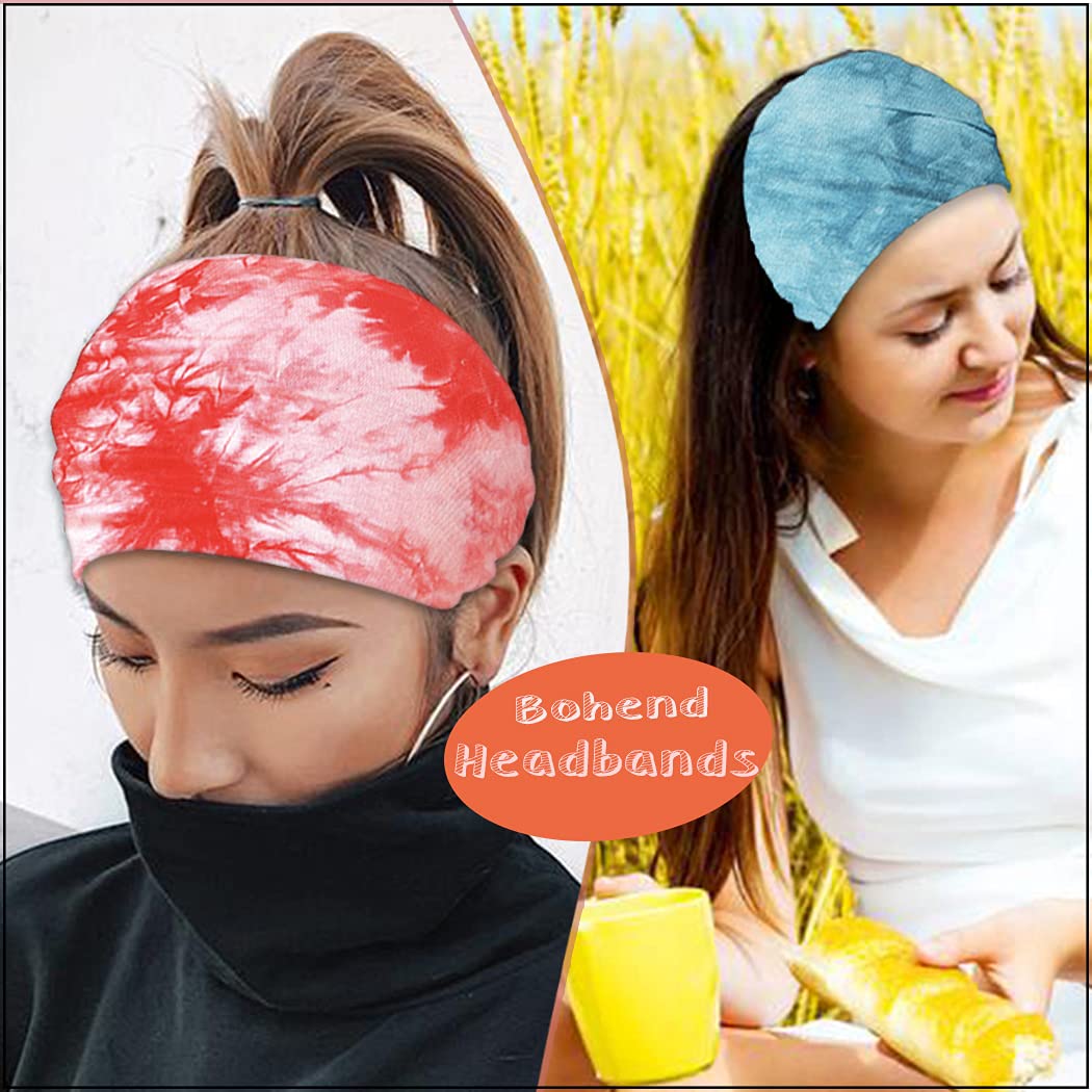 Bohend Boho Headbands Wide knotted Hair Bands Fashion Printing Bandeau Travel Stretchy Cotton Headband Sport Yoga Hair Accessories for Women and Girls (F)