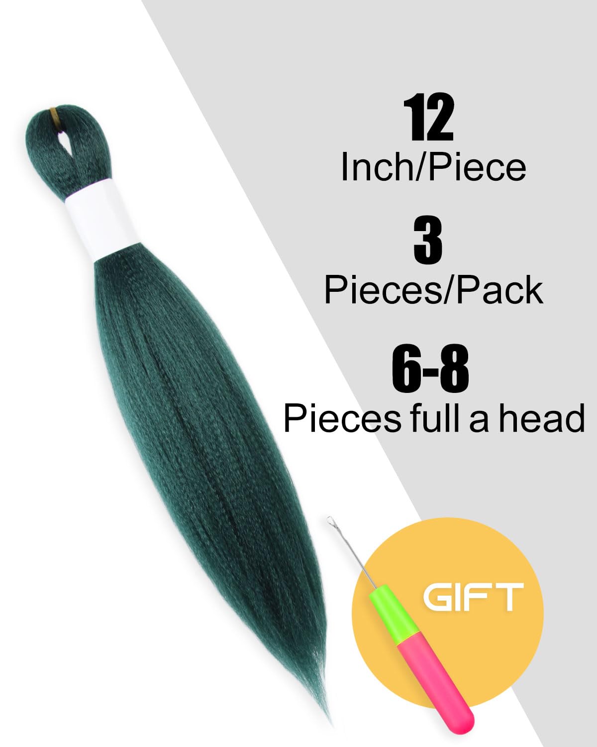 KAVSORAPI Green Braiding Hair 12 Inch Pre Stretched Hair Colored Short Straight Crochet Braids Yaki Texture Synthetic Hair 3 Packs (Dark Green)