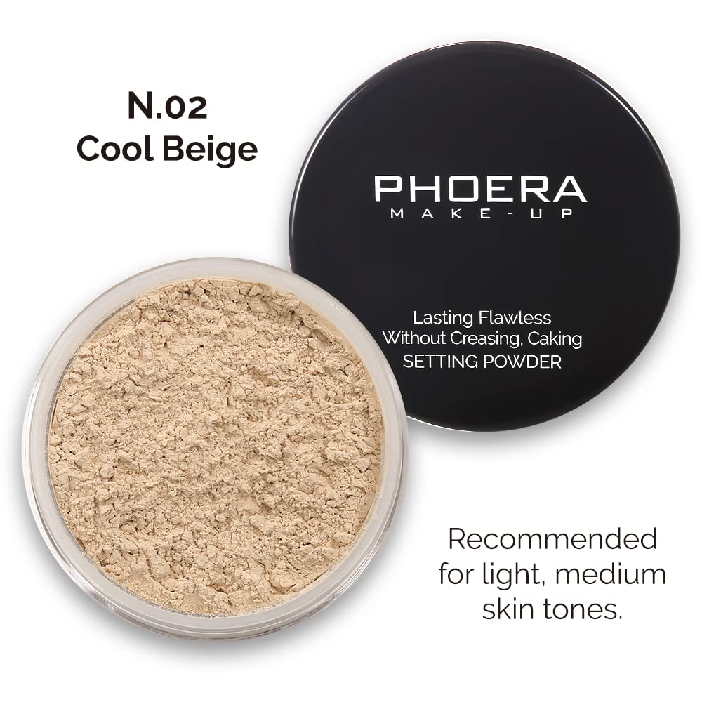 PHOERA Foundation Full Coverage,PHOERA Face Powder, Soft Focus Setting Powder, PHOERA Makeup Lightweight Wrinkles Matte Natural Finish for a Flawless Complexion (105 Sand+N.02 Cool Beige)