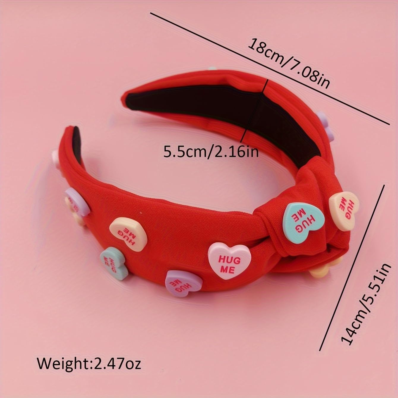 FANPOI Heart Pin Headband for Women Girl Hearts Crystal Rhinestone Knotted Hairband Wide Top Knot Hair Accessories Gifts (Pink Hearts)