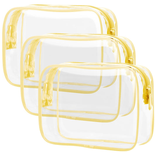 PACKISM Clear Toiletry Bag - 3 Pack TSA Approved Toiletry Bag Quart Size Bag, Travel Makeup Cosmetic Bag for Women Men, Carry on Airport Airline Compliant Bag, Yellow