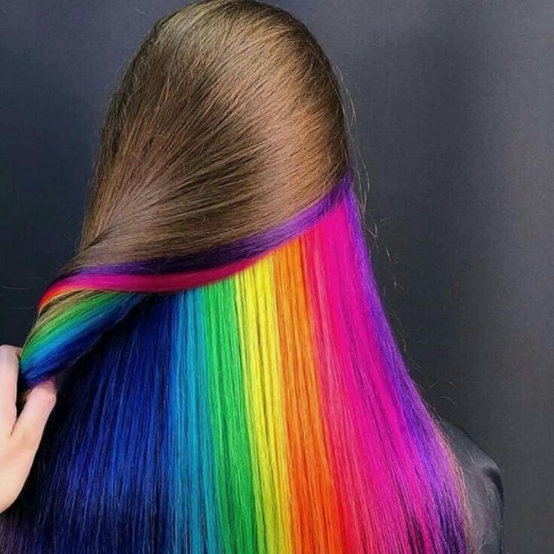 Rainbow Hair Extensions Kit: 90-100 Pcs, 21 Inch I-Tip Colored Microlink Hair Set for Women, Kids - Gifts, Cosplay, Parties, Highlights (Multi-Colors Kit)