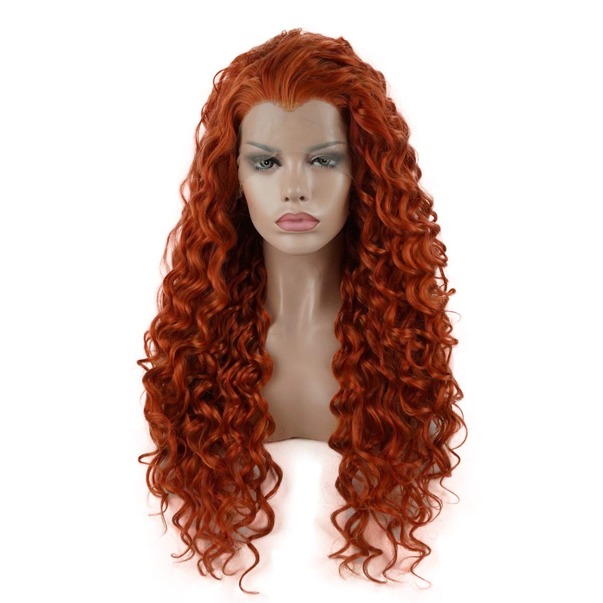 Lushy Hair Synthetic Lace Front Wig Curly Long 26inch Red and Blonde Mix Half Hand Tied Heavy Density Realistic Wig