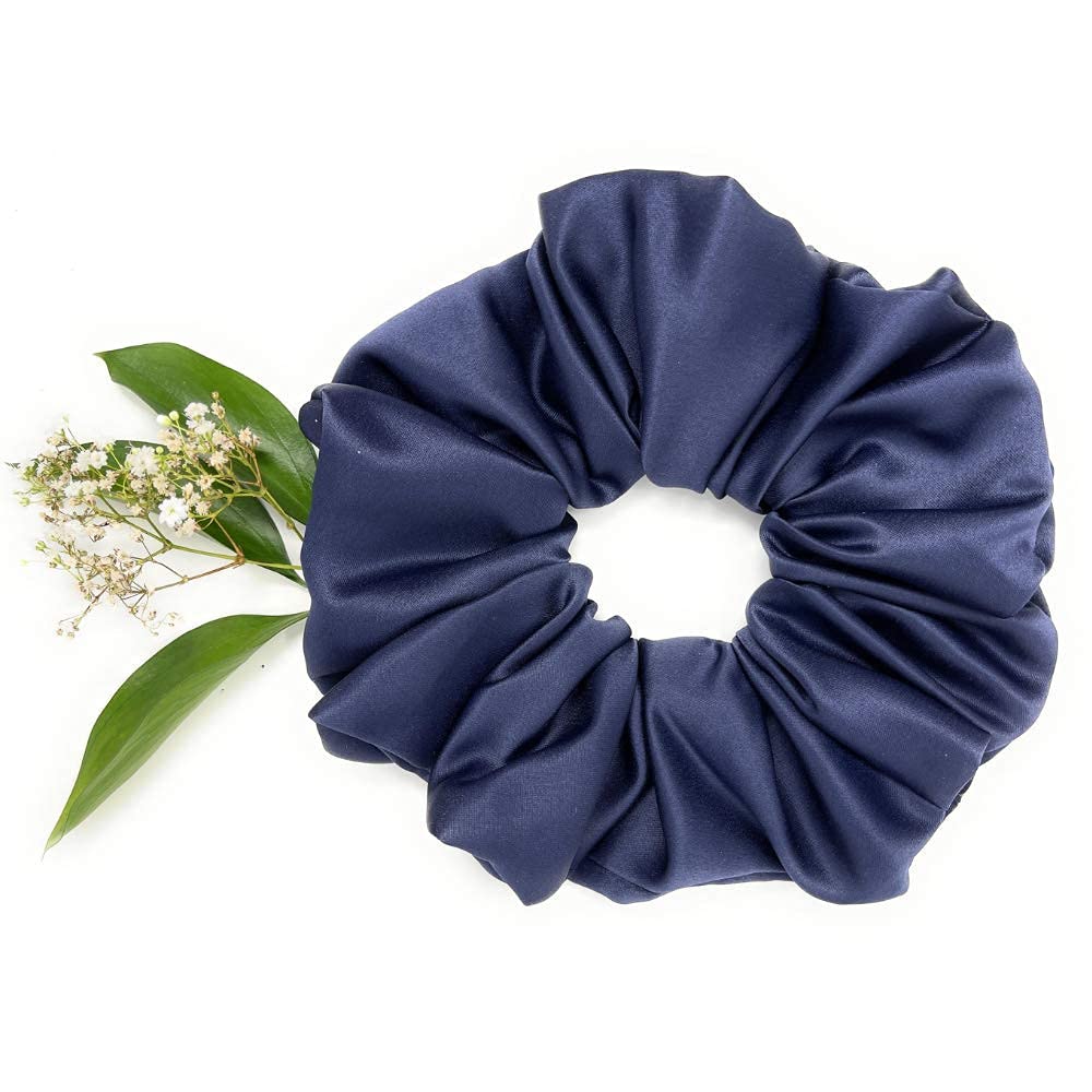 Iuptown Chic Jumbo Oversized XL Satin Scrunchies for Women Girls, Frizz Prevention, Sleep Hair Holder, Large Elastic Ties Band for Ponytail Bun, Satin Hair Ties for Breakage Prevention (Navy)