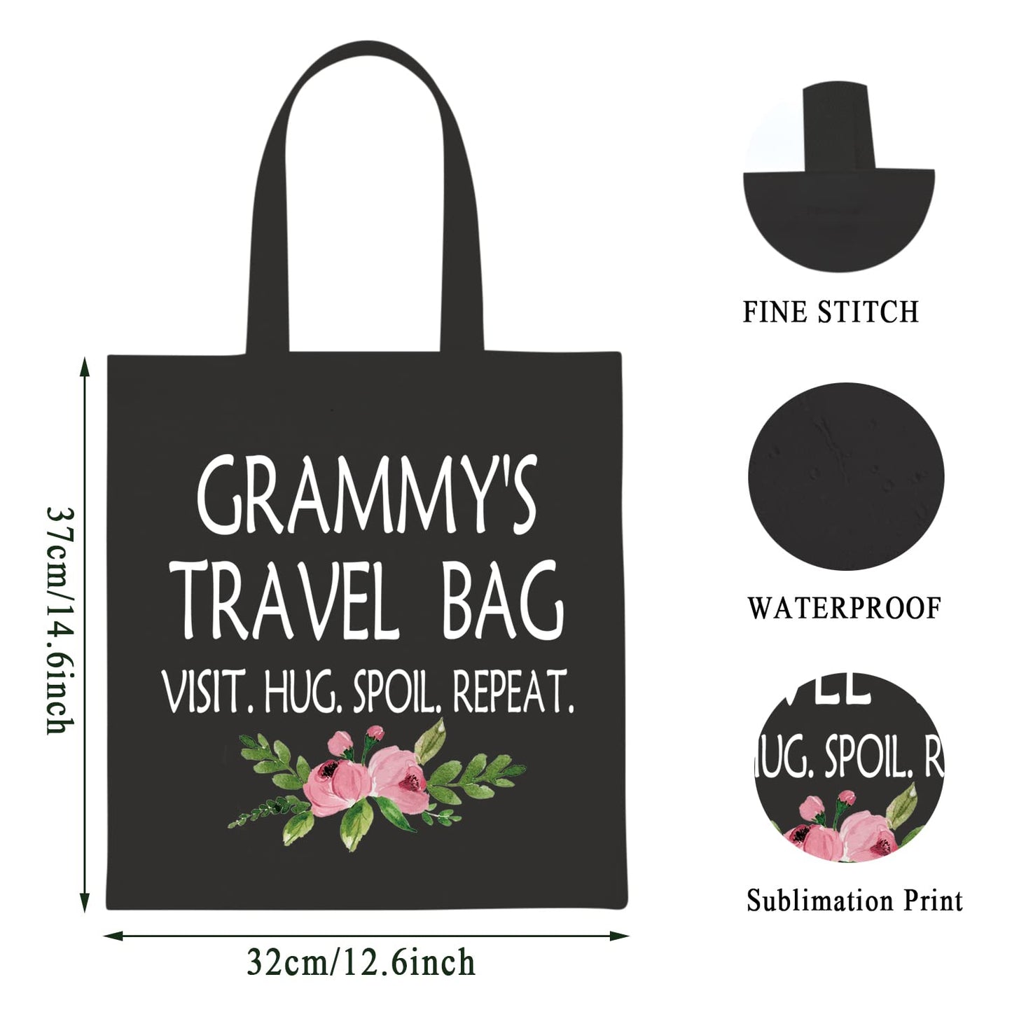 WCGXKO Mother's Day Gift Grandma Birthday Gift Travel Gift Canvas Tote Bag for (MMY'S Travel Tote Black)