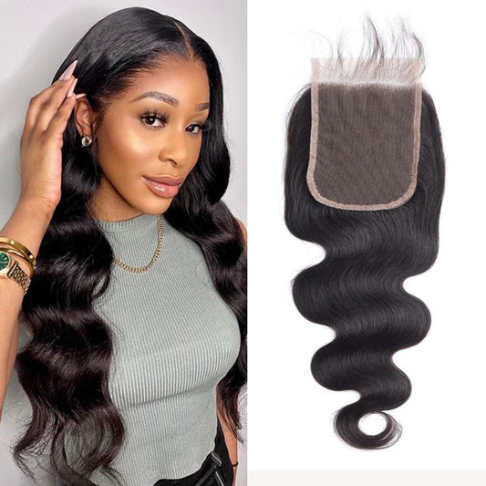 4x4 Transparent HD Lace Closure Only Body Wave Hair Closure Invisible Lace Closure 12A Brazilian Virgin Remy Human Hair Lace Closure Pre Plucked with Baby Hair Natural Black (22 Inch)