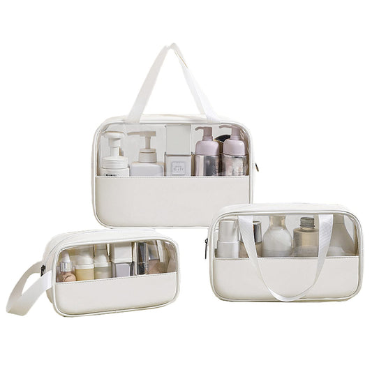 Surblue Toiletry Bag for Women Clear Cosmetics Bag Hanging Toiletry Bag for Men Waterproof Makeup Bags for Traveling Transparent Travel Organizer 3Pcs,White