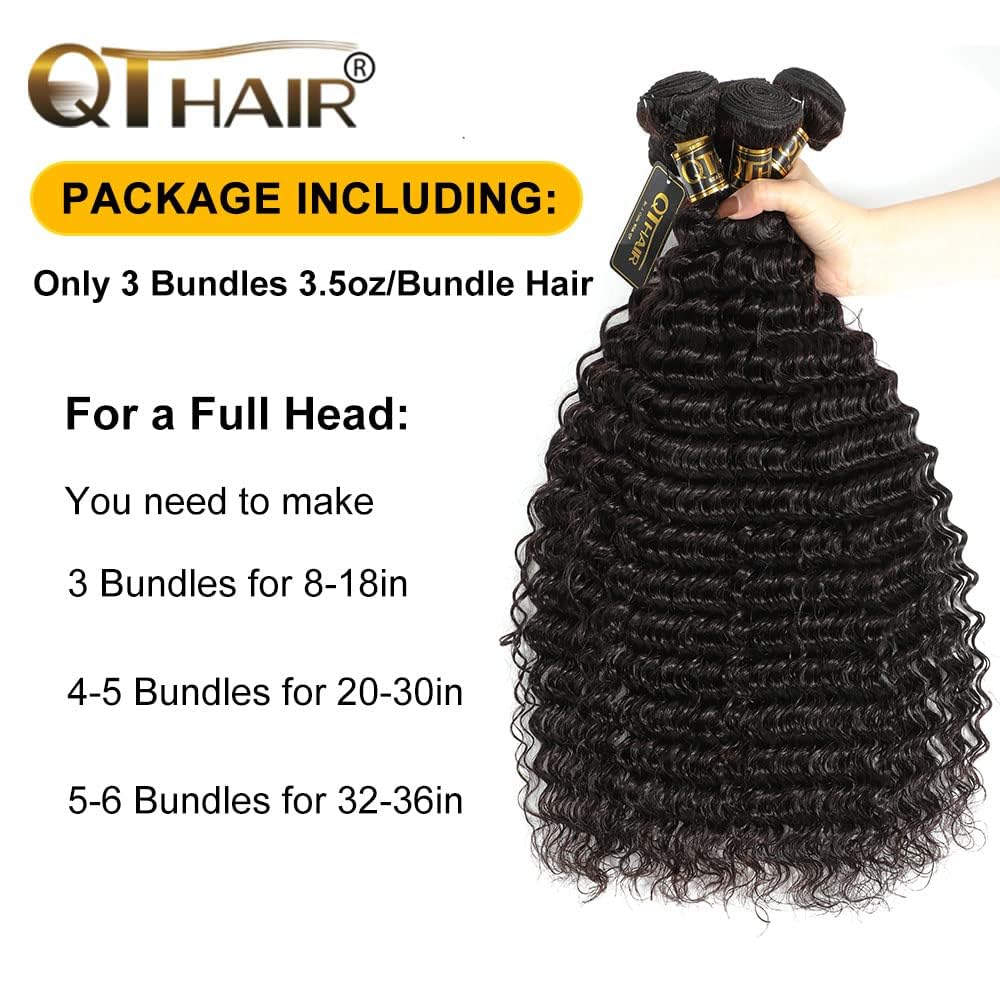 QTHAIR 14A Brazilian Virgin Hair Deep Wave Hair Extensions(18'' 20'' 22'' 24'',400g) 100% Unprocessed Deep Wave Brazilian Virgin Human Hair Wave Bundles