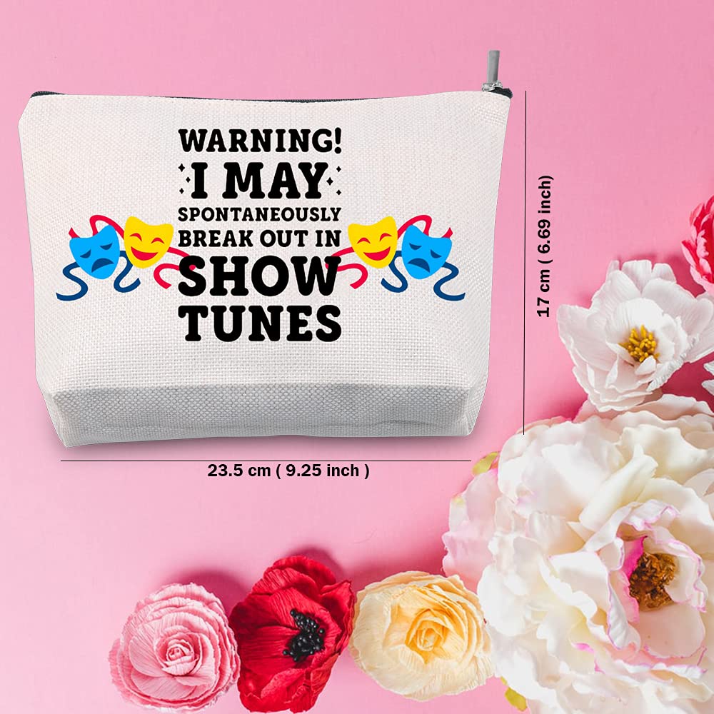 TSOTMO Warning I May Randomoly Break Out In Show Tunes Cosmetic Bag Theatre Novelty Makeup Bag Broadway Musical Theater Gift (SHOW TUNES)