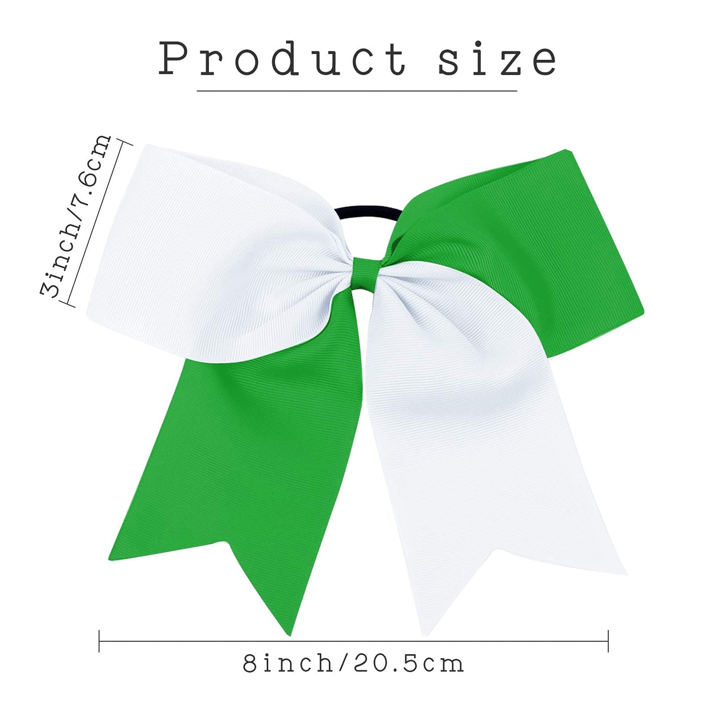 16PCS 8" Large Cheer Hair Bows Ponytail Holder Elastic Band Handmade for Cheerleading Teen Girls College Sports (White/Green, 16 Count (Pack of 1))