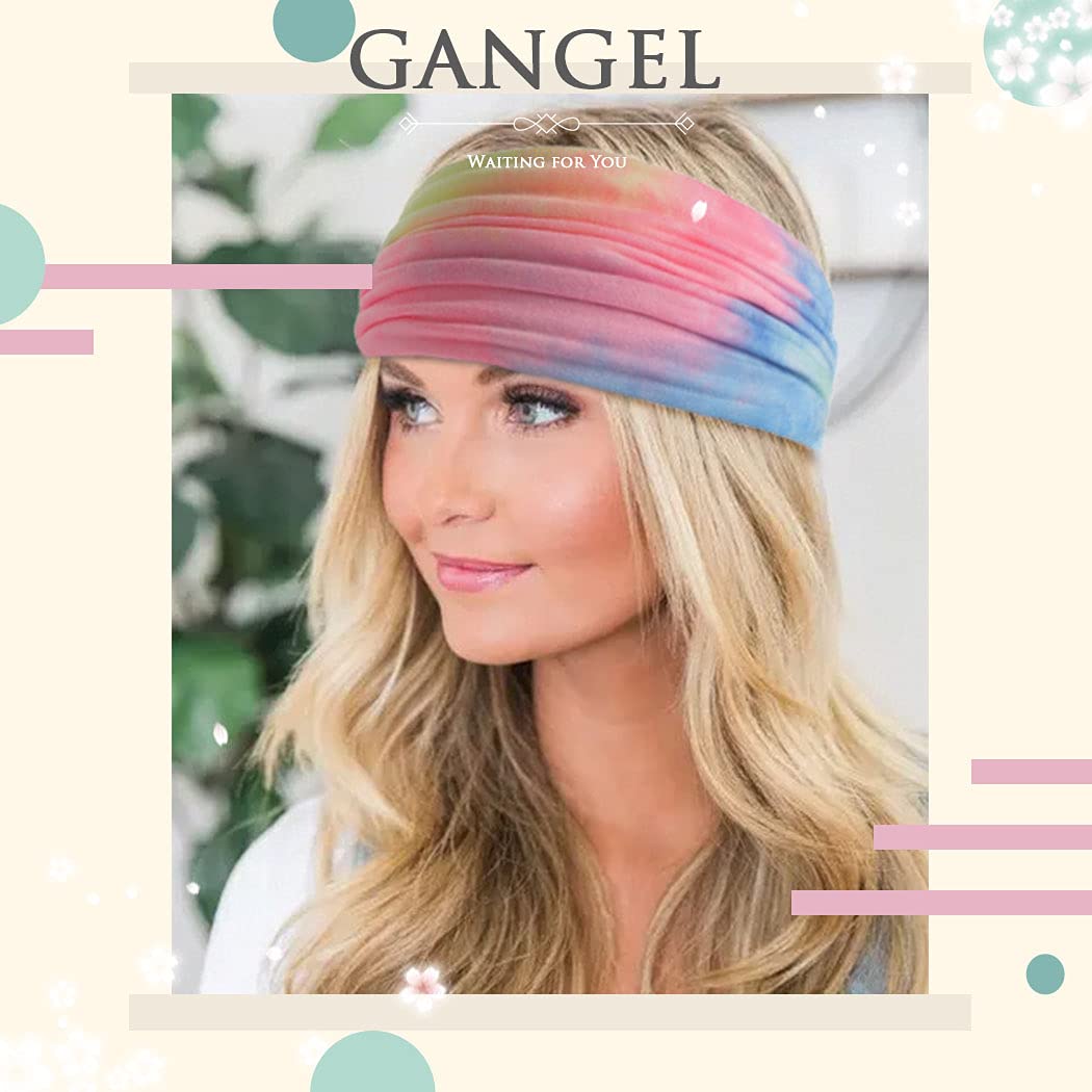 Gangel Tie Dye Headbands Wide Turban Knotted Head Wraps Boho Hair Scarf Yoga Hair Accessories for Women and Girls(Pack of 4) (Type A)