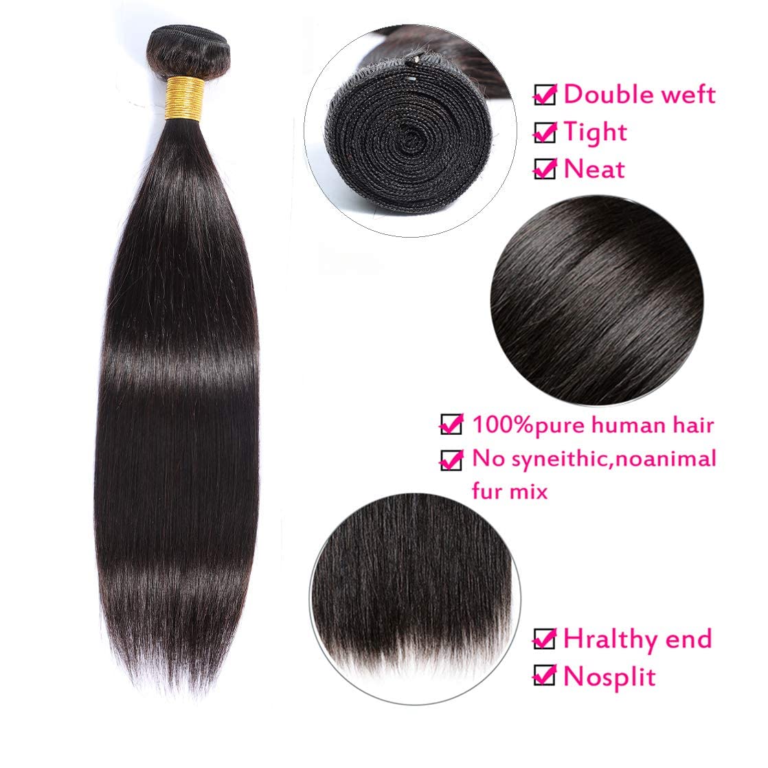 Selina Brazilian Virgin Hair Straight 12 12 12Inch (100g/3.52Oz,Natural Black Color) Human Hair Weave 100% Unprocessed Human Hair Bundles Straight Remy Hair Extensions (12" 12" 12", Straight)