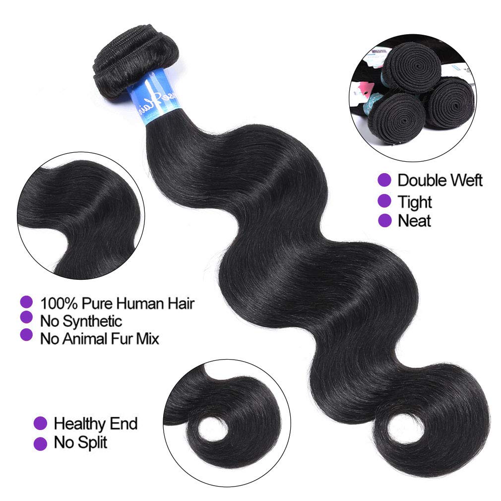 Panse Hair Body Wave Bundles Human Hair 3 Bundles (10 12 14 inches) 10A Brazilian Virgin Human Hair Body Wave Bundles Natural Color 100% Unprocessed Brazilian Human Hair Weave Extensions