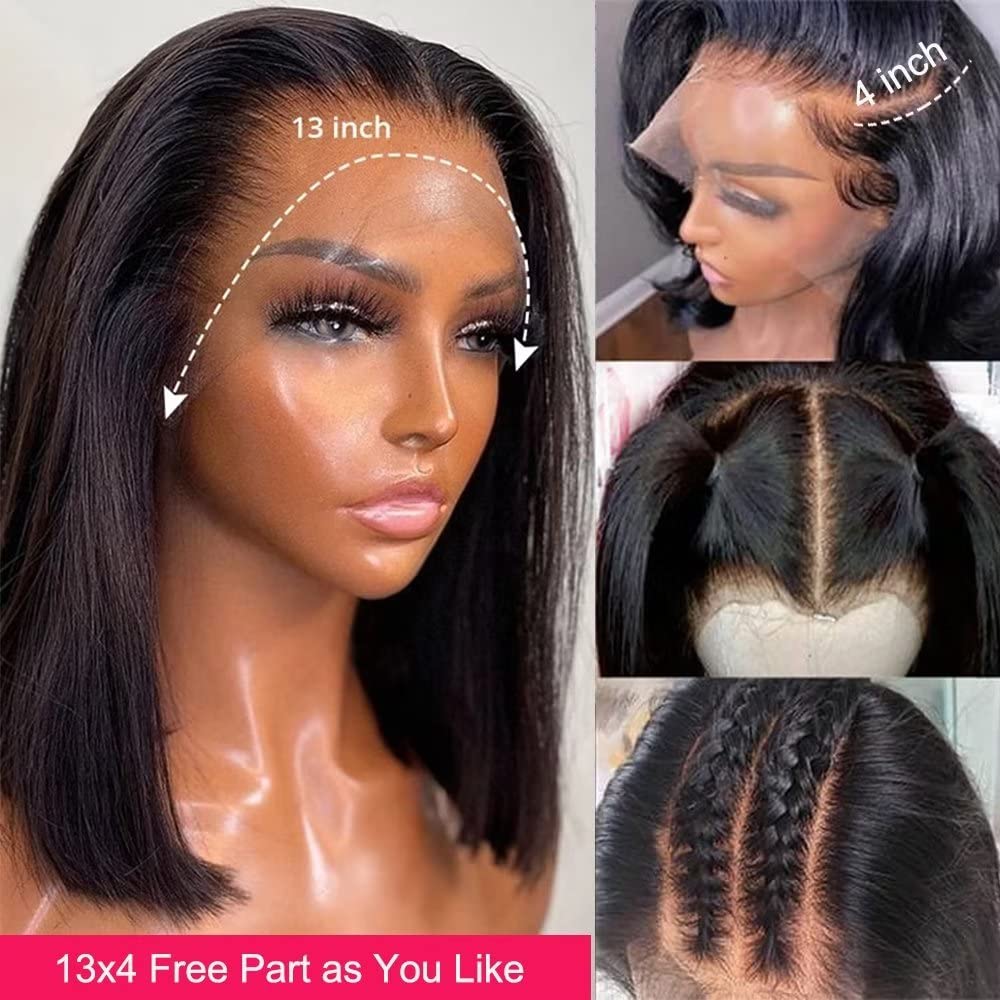 MYouan Glueless Bob Wig Human Hair Really Big 13x4 HD Lace Front Wigs 180% Density Pre Plucked with Baby Hair Natural Black 12 inches