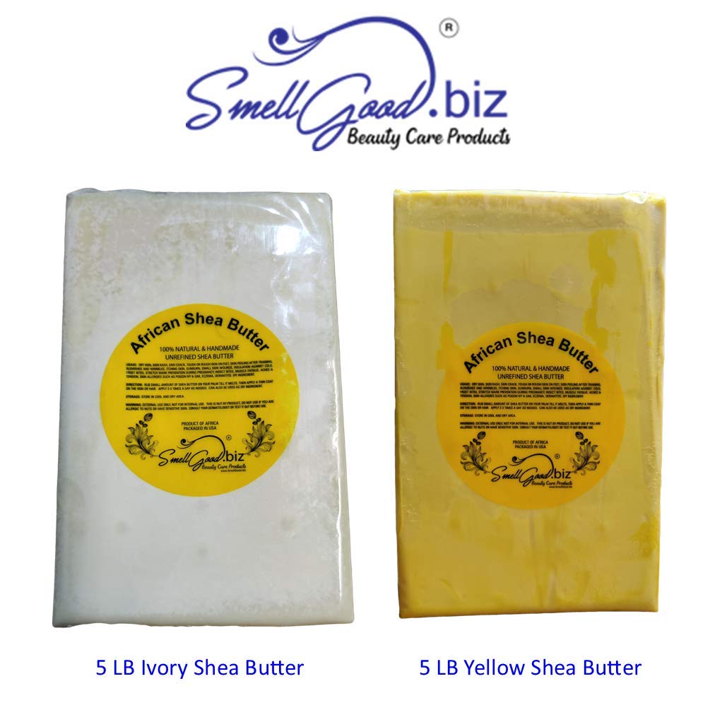 SmellGood Raw Unrefined Yellow Shea Butter A Quality From Ghana (10 LB)