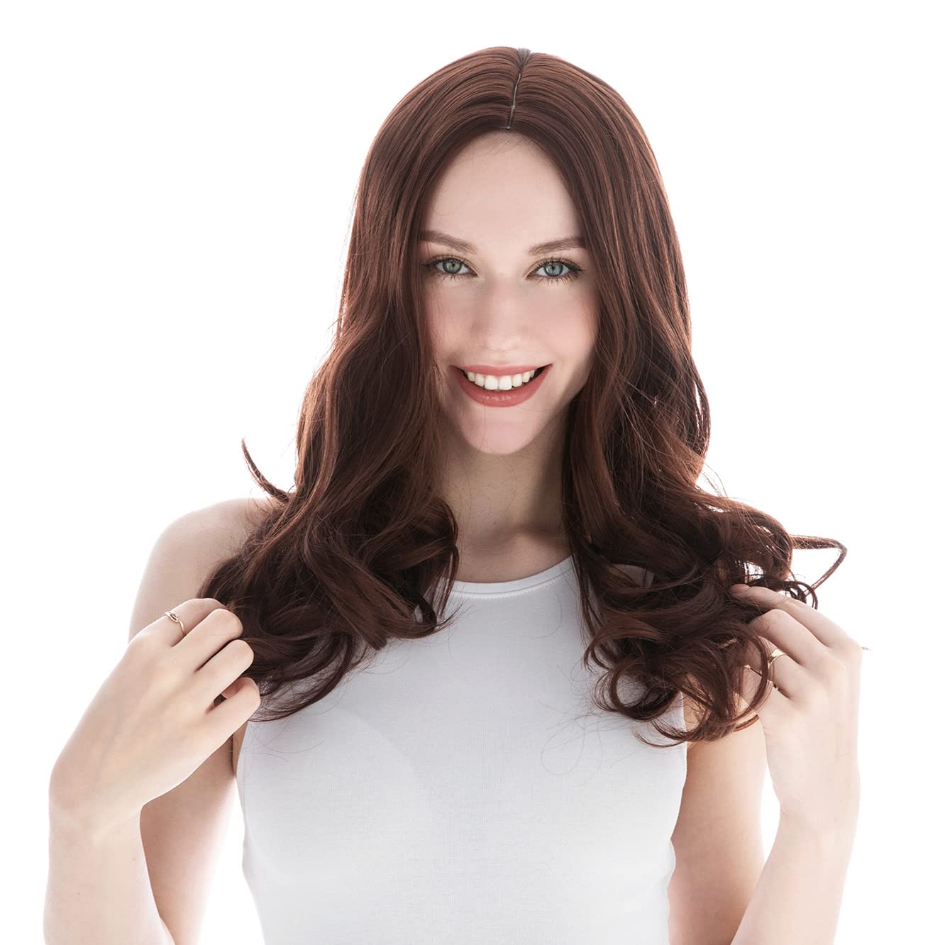 pelosofia long Wavy wigs reddish brown wigs for women heat resistant Synthetic comfortable daily party costume wigs looking natural