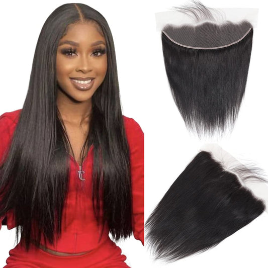 OFIDGK 13X4 Lace Frontal Straight Human Hair Ear To Ear Transparent Frontal Closure Brazilian Straight Human Hair Frontal 150% Density Lace Frontal Human Hair Natural Black 18Inch