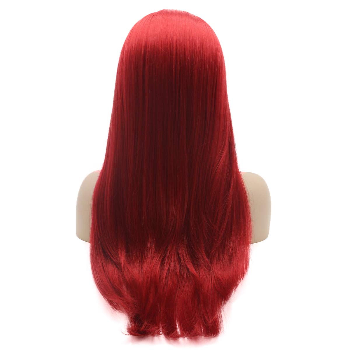 Lushy Beautiful Straight Long Red Half Hand Tied Heat Friendly Heavy Density Synthetic Lace Front Wig