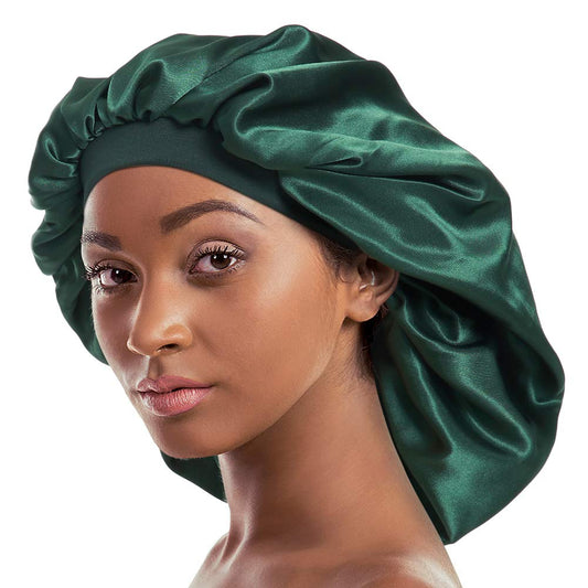 Alnorm Double Layered Satin Bonnet Oversized Sleep Cap for Hair Loss Women Green